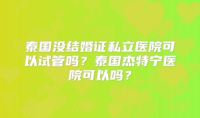 泰国没结婚证私立医院可以试管吗?泰国杰特宁医院可以吗?