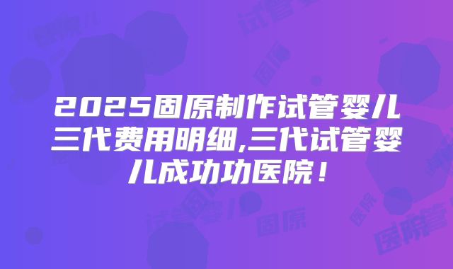 2025固原制作试管婴儿三代费用明细,三代试管婴儿成功功医院！