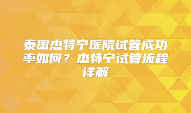 泰国杰特宁医院试管成功率如何？杰特宁试管流程详解