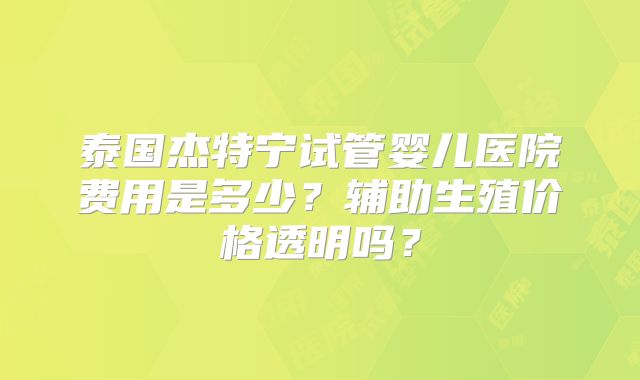 泰国杰特宁试管婴儿医院费用是多少？辅助生殖价格透明吗？
