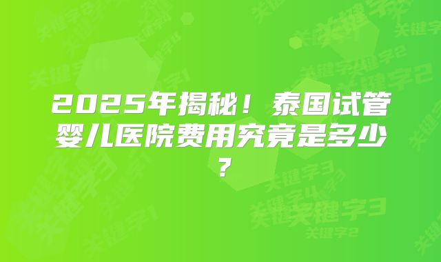 2025年揭秘！泰国试管婴儿医院费用究竟是多少？
