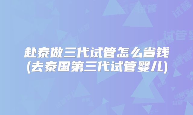 赴泰做三代试管怎么省钱(去泰国第三代试管婴儿)