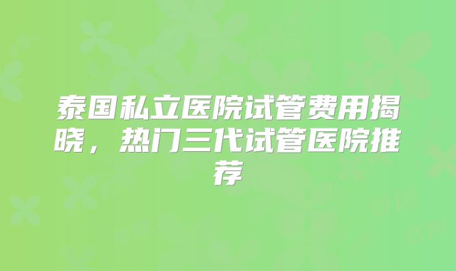 泰国私立医院试管费用揭晓，热门三代试管医院推荐