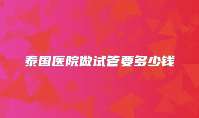 泰国医院做试管要多少钱
