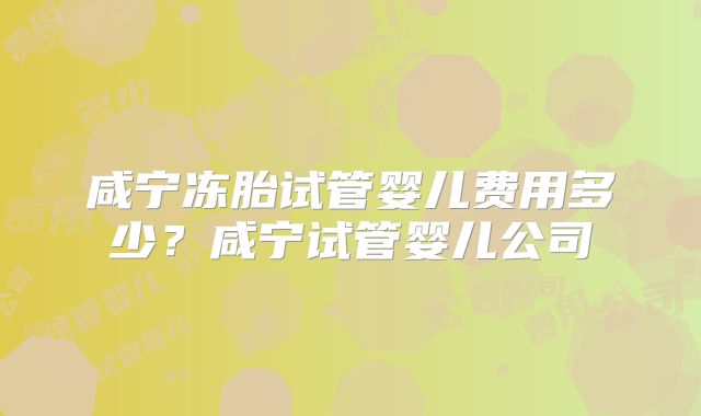 咸宁冻胎试管婴儿费用多少?咸宁试管婴儿公司