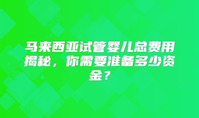 马来西亚试管婴儿总费用揭秘，你需要准备多少资金？