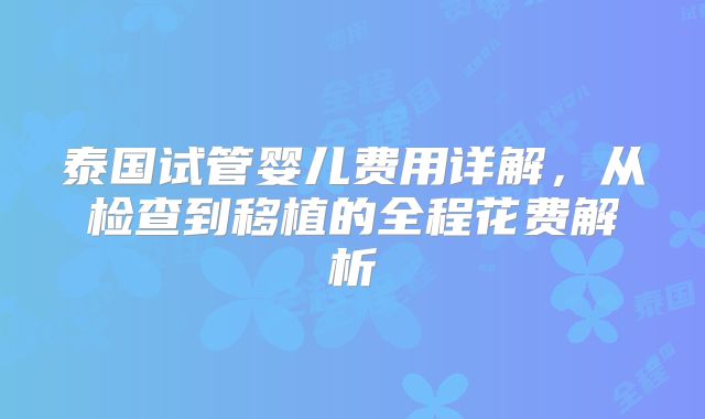 泰国试管婴儿费用详解，从检查到移植的全程花费解析