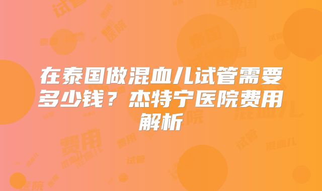 在泰国做混血儿试管需要多少钱?杰特宁医院费用解析