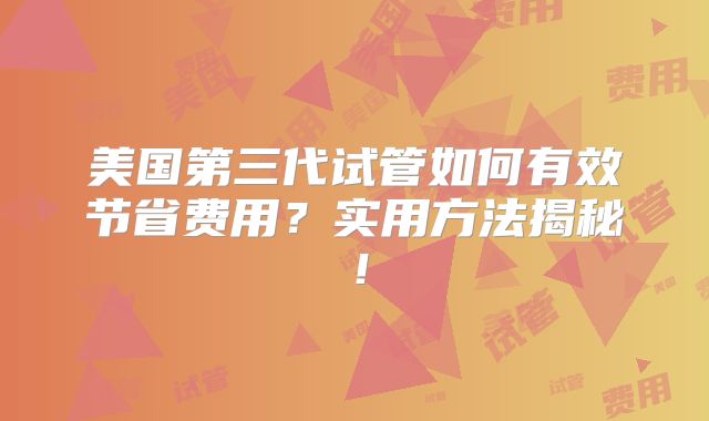 美国第三代试管如何有效节省费用？实用方法揭秘！