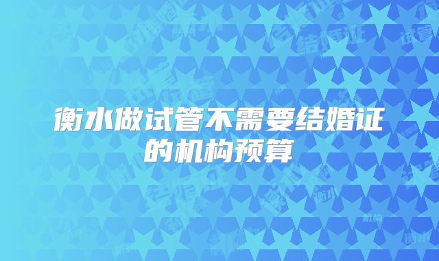 衡水做试管不需要结婚证的机构预算
