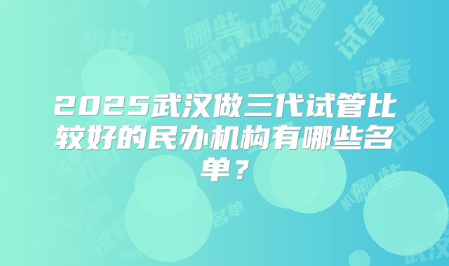 2025武汉做三代试管比较好的民办机构有哪些名单?