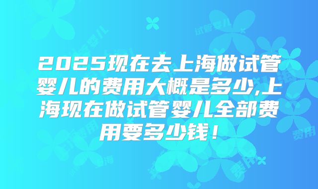 2025现在去上海做试管婴儿的费用大概是多少,上海现在做试管婴儿全部费用要多少钱！