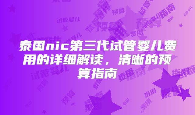 泰国nic第三代试管婴儿费用的详细解读，清晰的预算指南