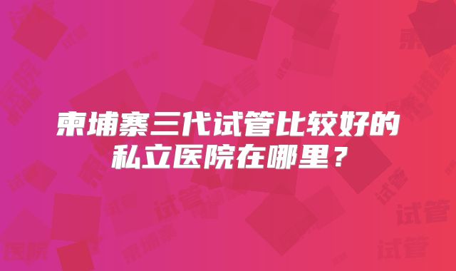 柬埔寨三代试管比较好的私立医院在哪里?