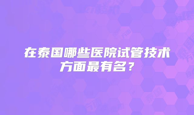 在泰国哪些医院试管技术方面最有名？