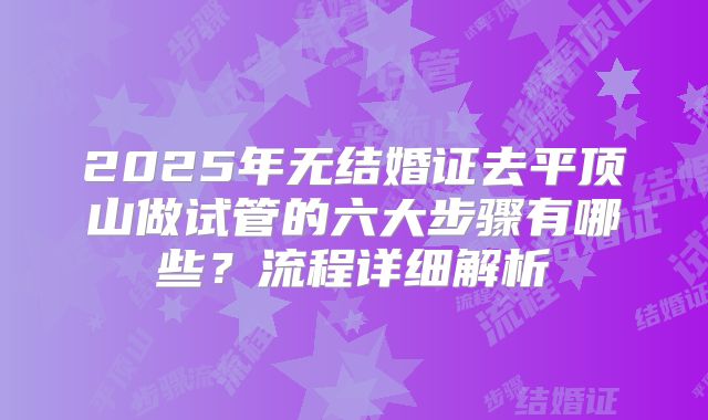 2025年无结婚证去平顶山做试管的六大步骤有哪些？流程详细解析