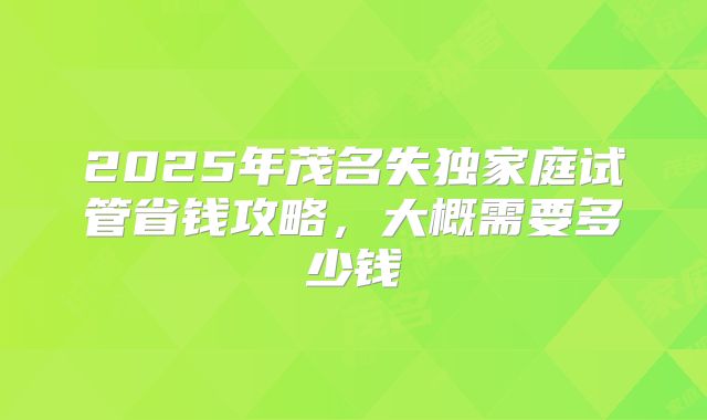 2025年茂名失独家庭试管省钱攻略，大概需要多少钱