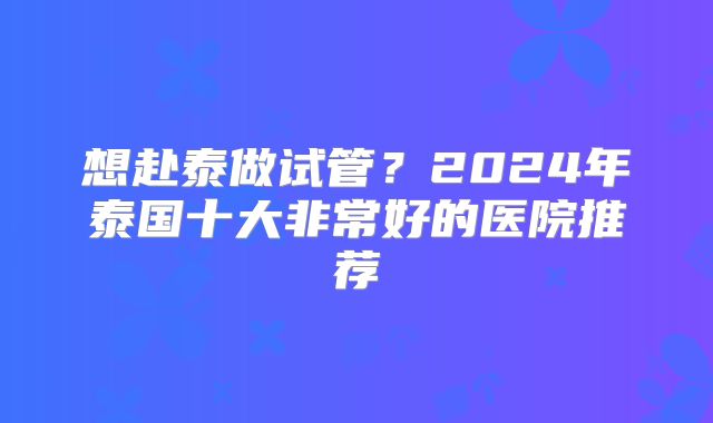 想赴泰做试管？2024年泰国十大非常好的医院推荐
