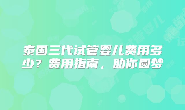 泰国三代试管婴儿费用多少？费用指南，助你圆梦