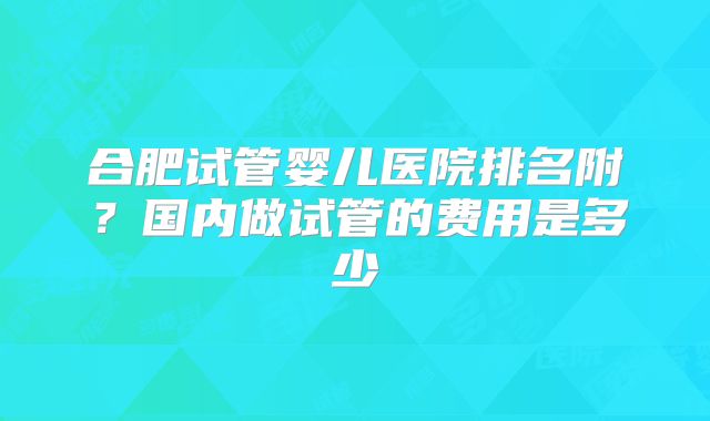 合肥试管婴儿医院排名附？国内做试管的费用是多少