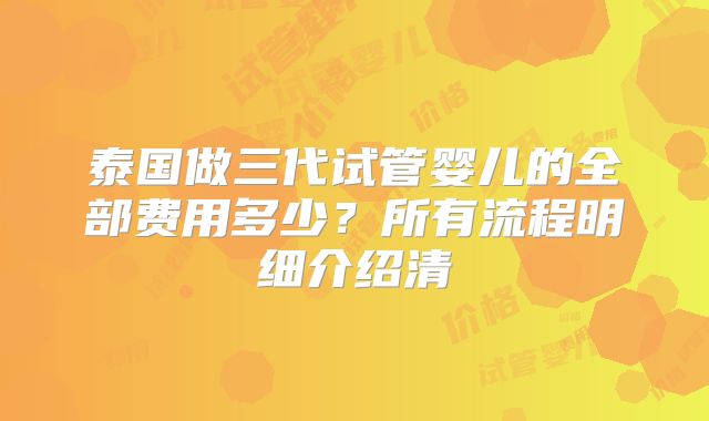 泰国做三代试管婴儿的全部费用多少？所有流程明细介绍清