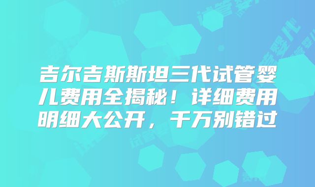 吉尔吉斯斯坦三代试管婴儿费用全揭秘！详细费用明细大公开，千万别错过