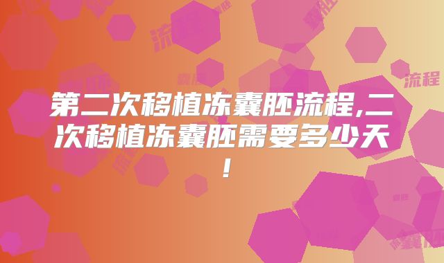 第二次移植冻囊胚流程,二次移植冻囊胚需要多少天！
