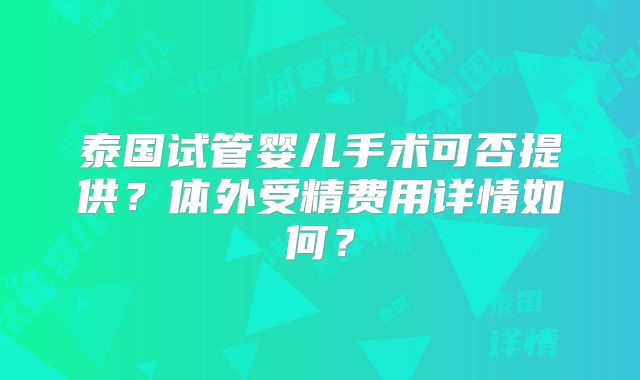 泰国试管婴儿手术可否提供？体外受精费用详情如何？
