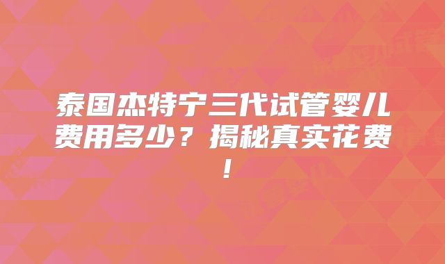 泰国杰特宁三代试管婴儿费用多少？揭秘真实花费！