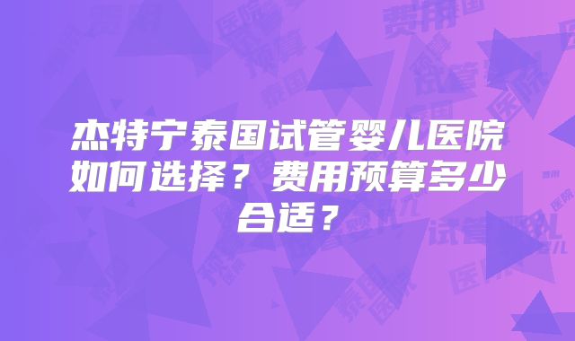 杰特宁泰国试管婴儿医院如何选择？费用预算多少合适？
