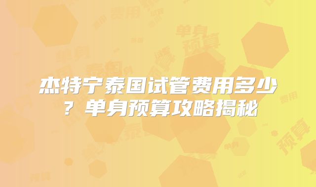 杰特宁泰国试管费用多少？单身预算攻略揭秘