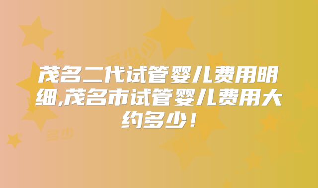 茂名二代试管婴儿费用明细,茂名市试管婴儿费用大约多少！