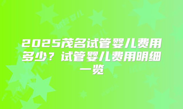 2025茂名试管婴儿费用多少？试管婴儿费用明细一览