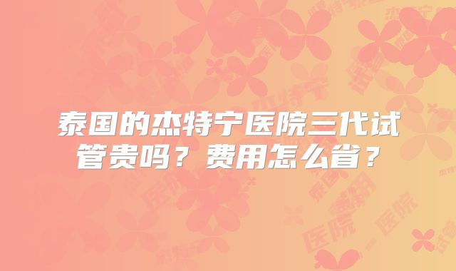 泰国的杰特宁医院三代试管贵吗？费用怎么省？
