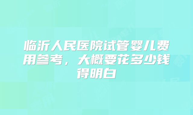 临沂人民医院试管婴儿费用参考，大概要花多少钱得明白