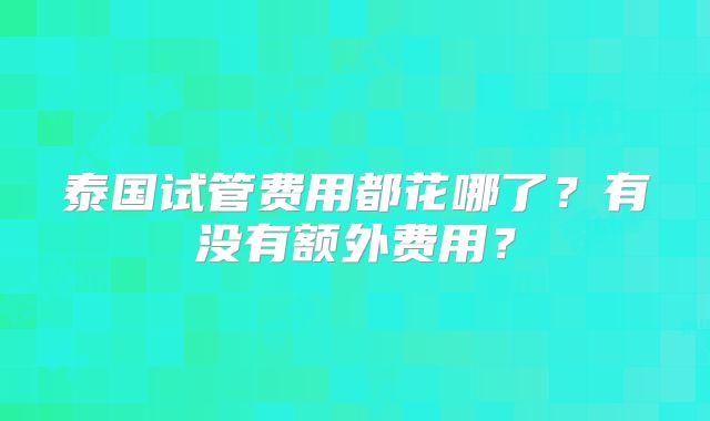 泰国试管费用都花哪了?有没有额外费用?