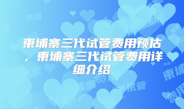 柬埔寨三代试管费用预估，柬埔寨三代试管费用详细介绍