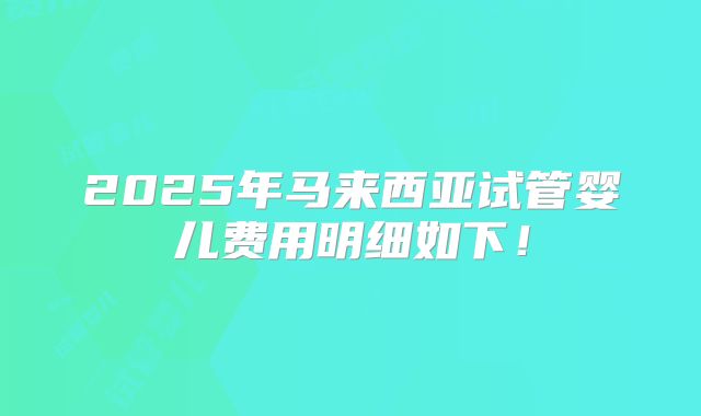 2025年马来西亚试管婴儿费用明细如下！