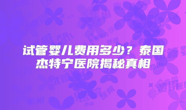 试管婴儿费用多少？泰国杰特宁医院揭秘真相
