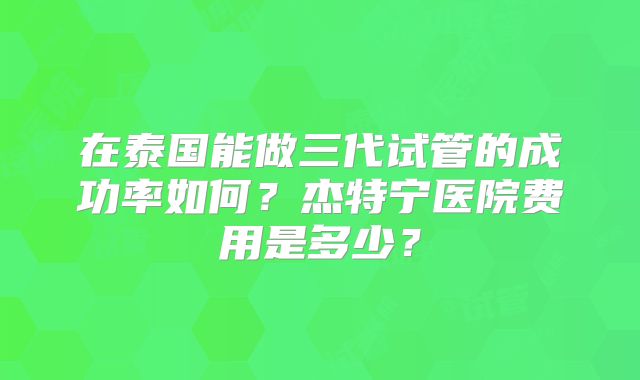 在泰国能做三代试管的成功率如何？杰特宁医院费用是多少？