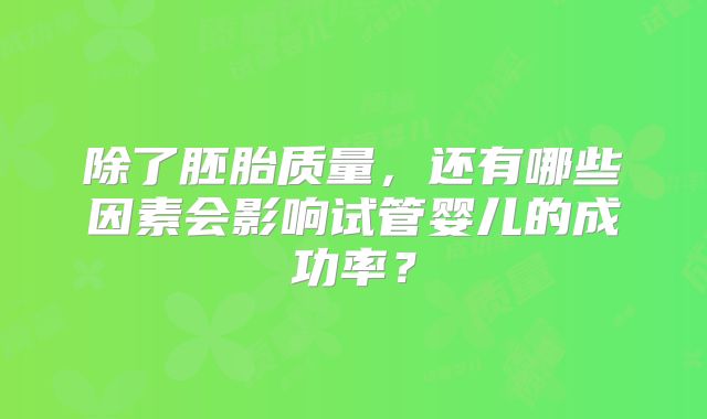 除了胚胎质量，还有哪些因素会影响试管婴儿的成功率？