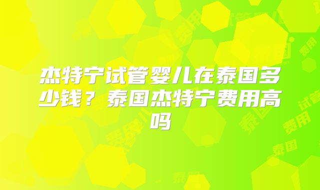 杰特宁试管婴儿在泰国多少钱？泰国杰特宁费用高吗