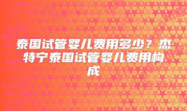 泰国试管婴儿费用多少？杰特宁泰国试管婴儿费用构成