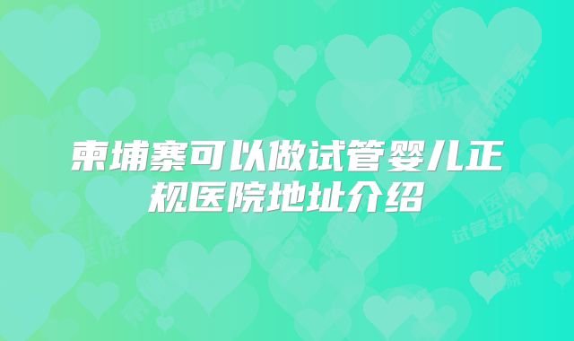 柬埔寨可以做试管婴儿正规医院地址介绍