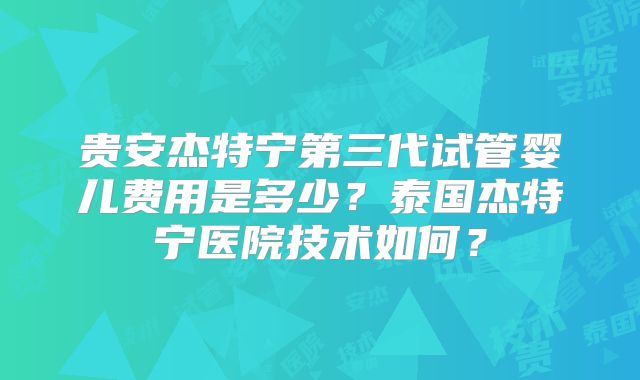 贵安杰特宁第三代试管婴儿费用是多少？泰国杰特宁医院技术如何？