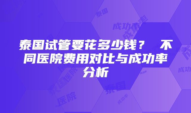 泰国试管要花多少钱? 不同医院费用对比与成功率分析