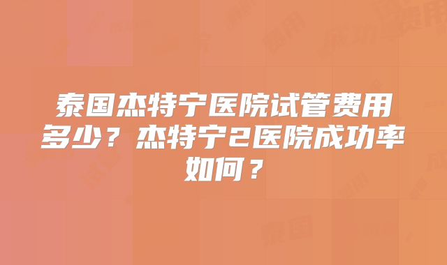 泰国杰特宁医院试管费用多少？杰特宁2医院成功率如何？