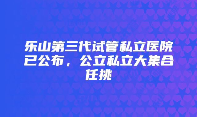 乐山第三代试管私立医院已公布,公立私立大集合任挑