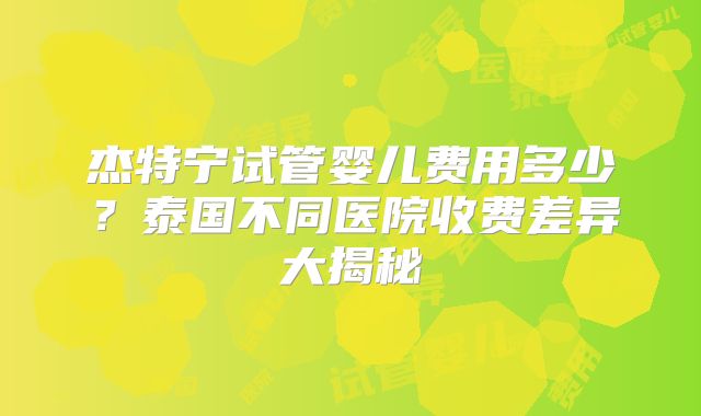 杰特宁试管婴儿费用多少？泰国不同医院收费差异大揭秘