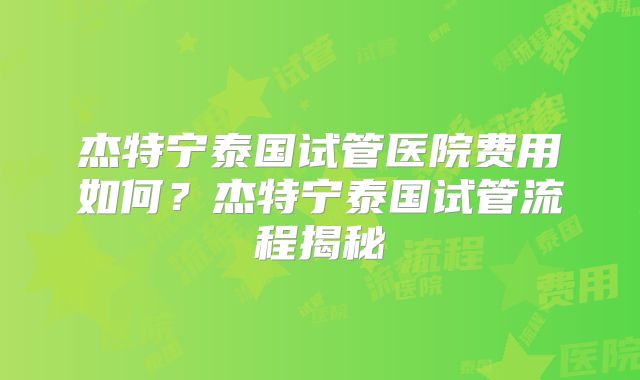 杰特宁泰国试管医院费用如何?杰特宁泰国试管流程揭秘